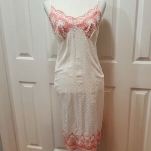 Shabby Chic White Lace Slip Dress M Embroidered Coastal  Cottagecore  Romantic